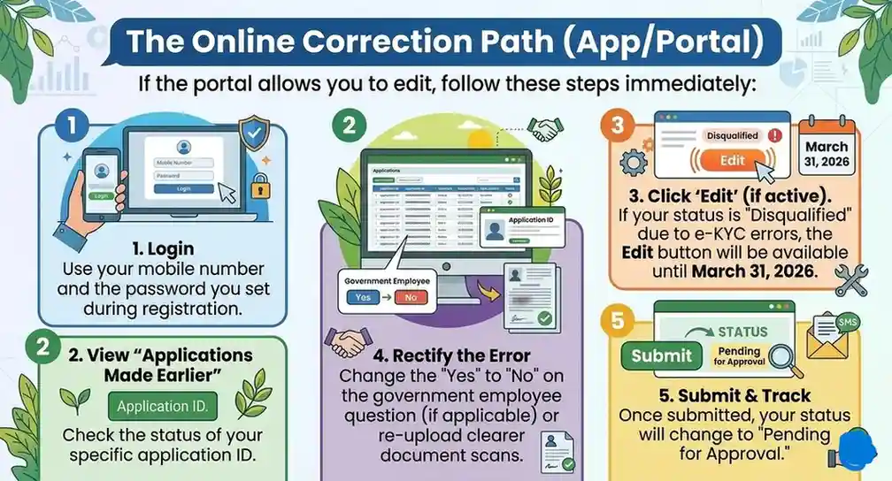 infographic showing The Online Correction Path (App/Portal)