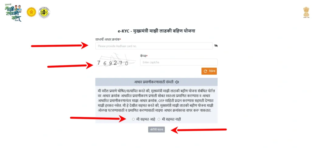 screenshot of official portal showing when you open ekyc page what you see and what you should to enter